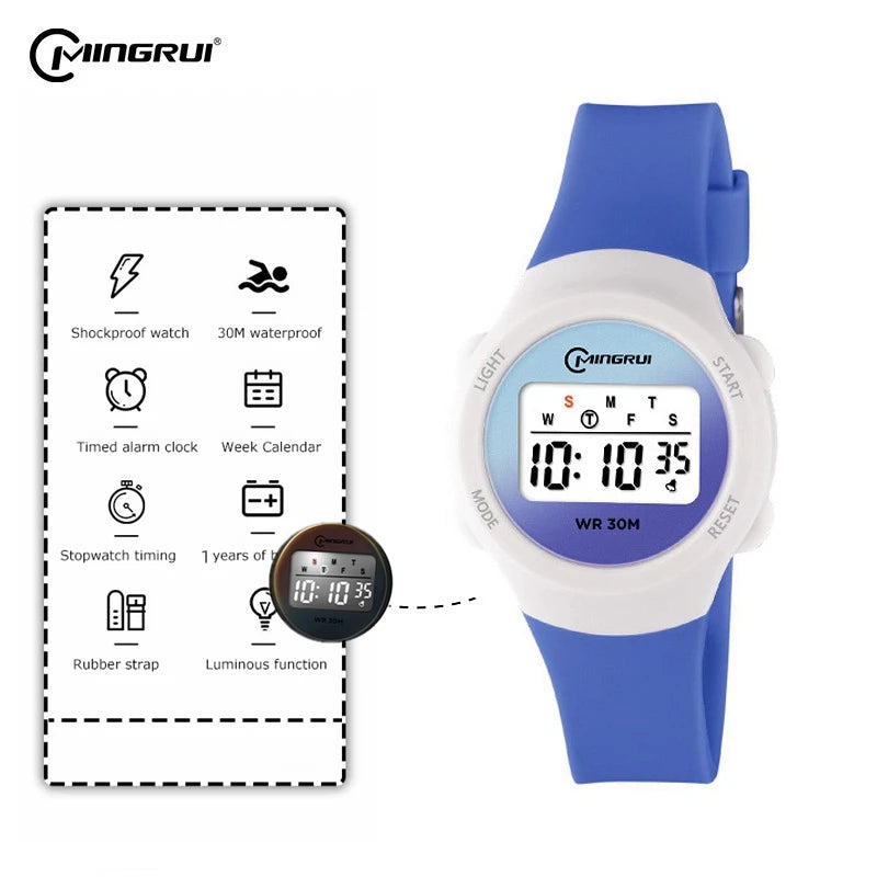 New Boys Girls Watch 30M Waterproof Digital Chidlren Watch Purple LCD Electronic Kids Sport Watches Alarm Clocks Gifts
