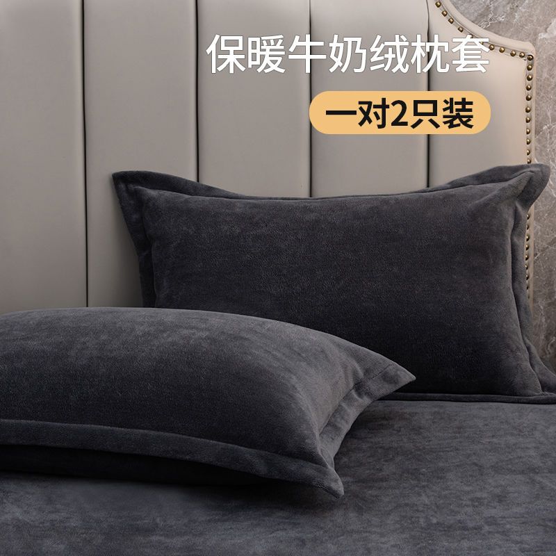 Coral Fleece Soft Winter Pillowcase Solid Plain Simple Home Bedroom House Hold Pillow Case Cover Zipper Warm  Comfortable