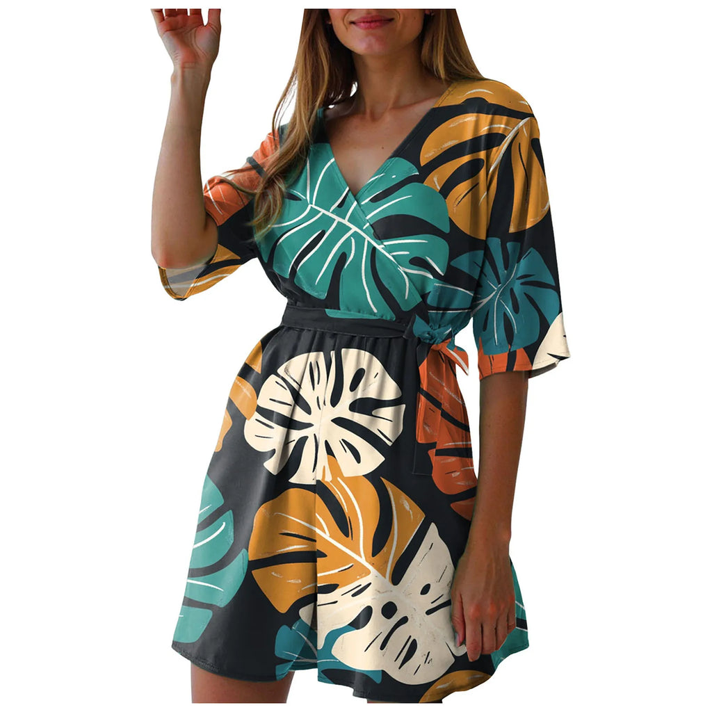 Fashionable Printed V-Neck Short Jumpsuits For Woman Summer Short-Sleeve Casual Rompers Holiday Beach Outfit Jumpsuit Shorts