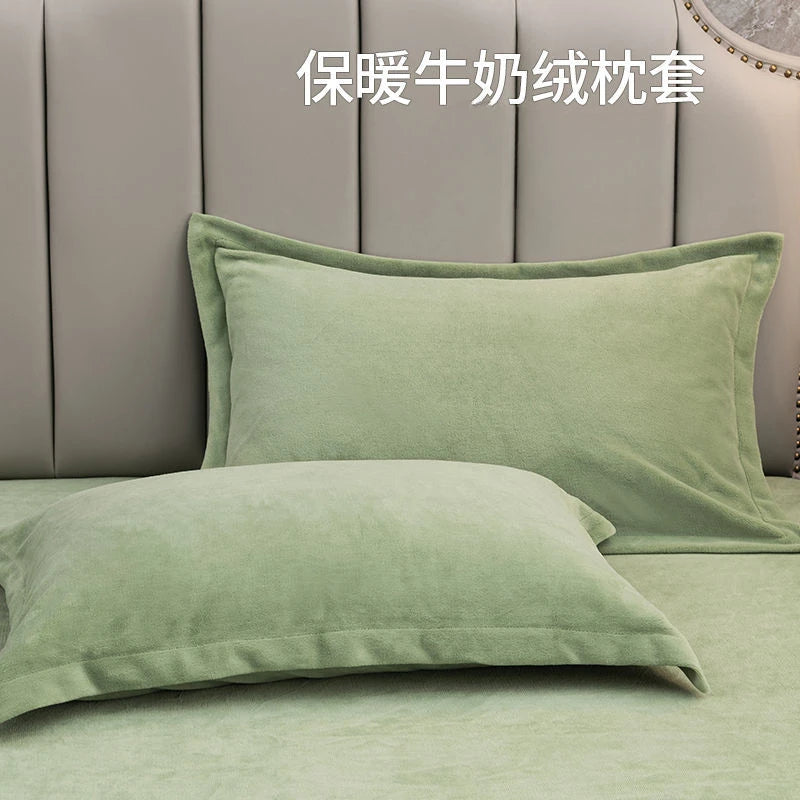 Coral Fleece Soft Winter Pillowcase Solid Plain Simple Home Bedroom House Hold Pillow Case Cover Zipper Warm  Comfortable