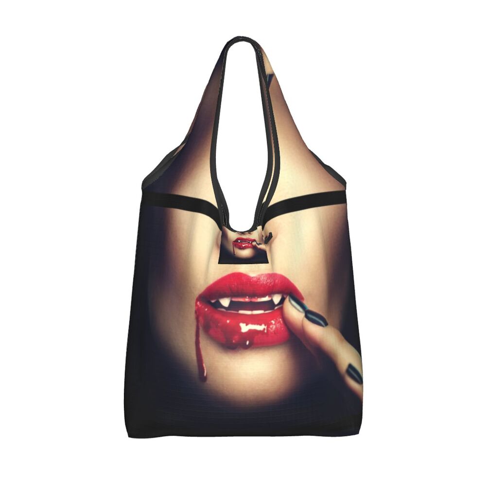 Custom Funny Gothic Vampire Shopping Tote Bags Portable Halloween Haunted Mansion Groceries Shoulder Shopper Bag
