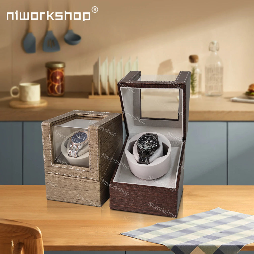 Watch Winder for Automatic Watches, Single Automatic Watch Winder Box with Quiet Motor, PU Leather, USB/Battery Powered