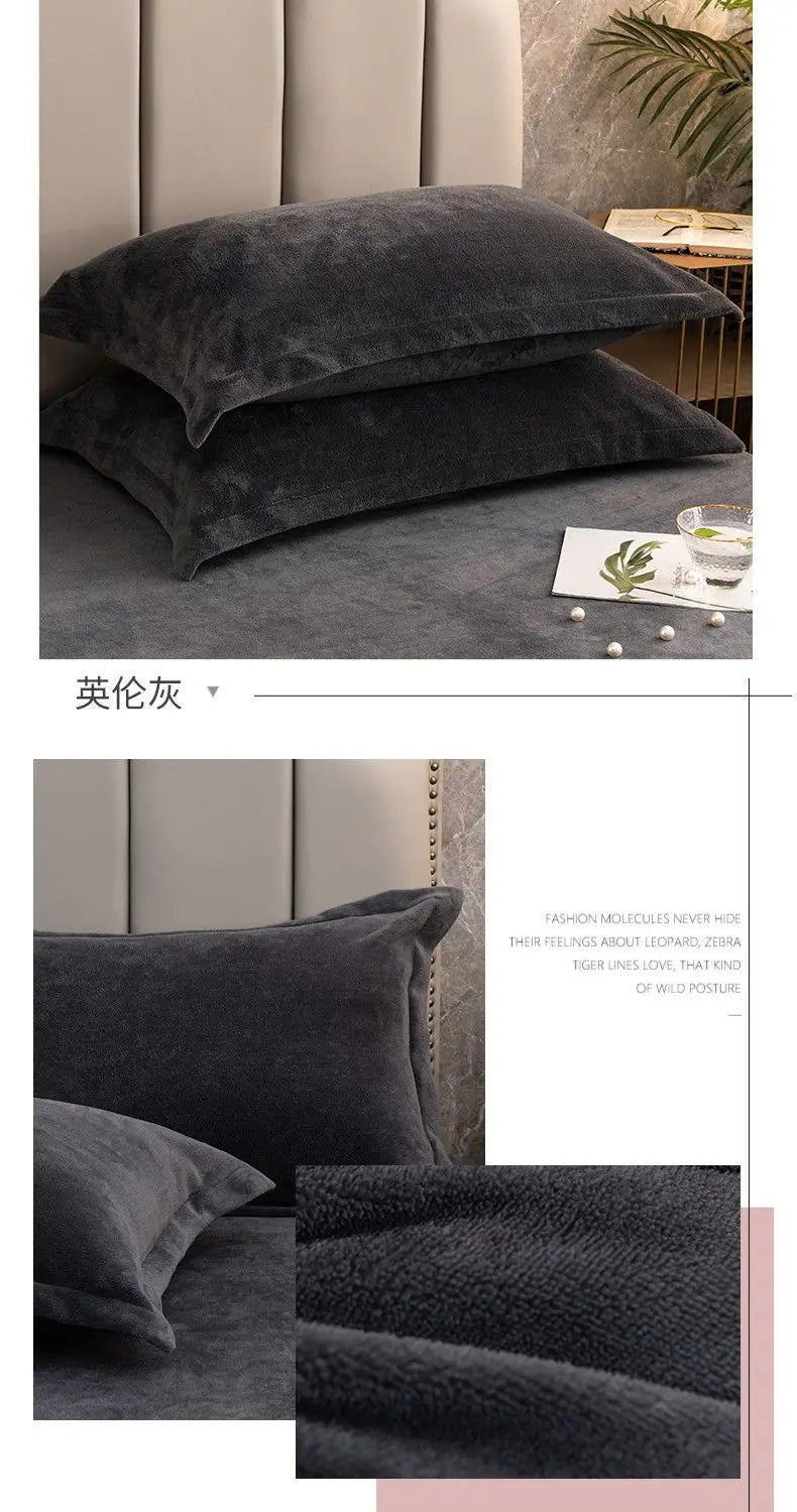 Coral Fleece Soft Winter Pillowcase Solid Plain Simple Home Bedroom House Hold Pillow Case Cover Zipper Warm  Comfortable