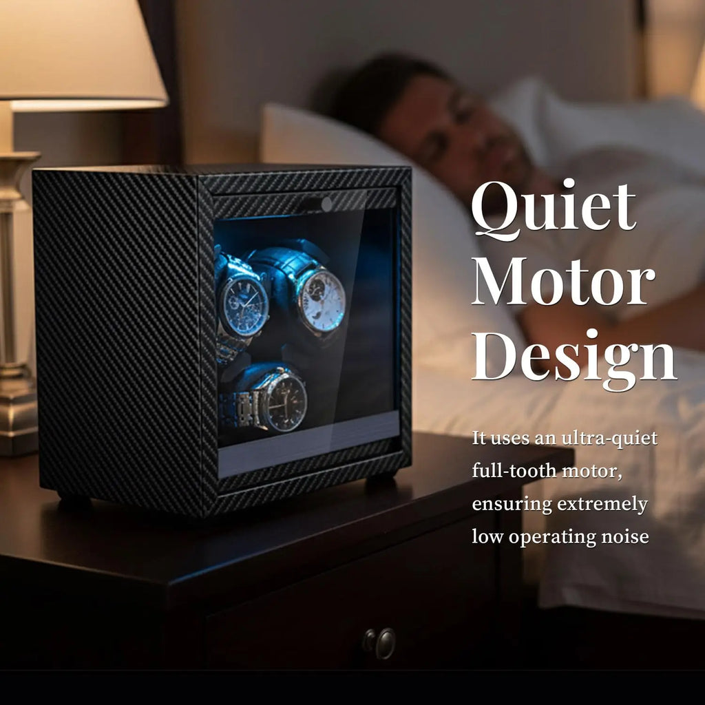 Watch Winder for Automatic Watches Box Storage Dustproof Mechanical Watch Case Black Walnut Wood Safe Mata Box LED Ambient Light