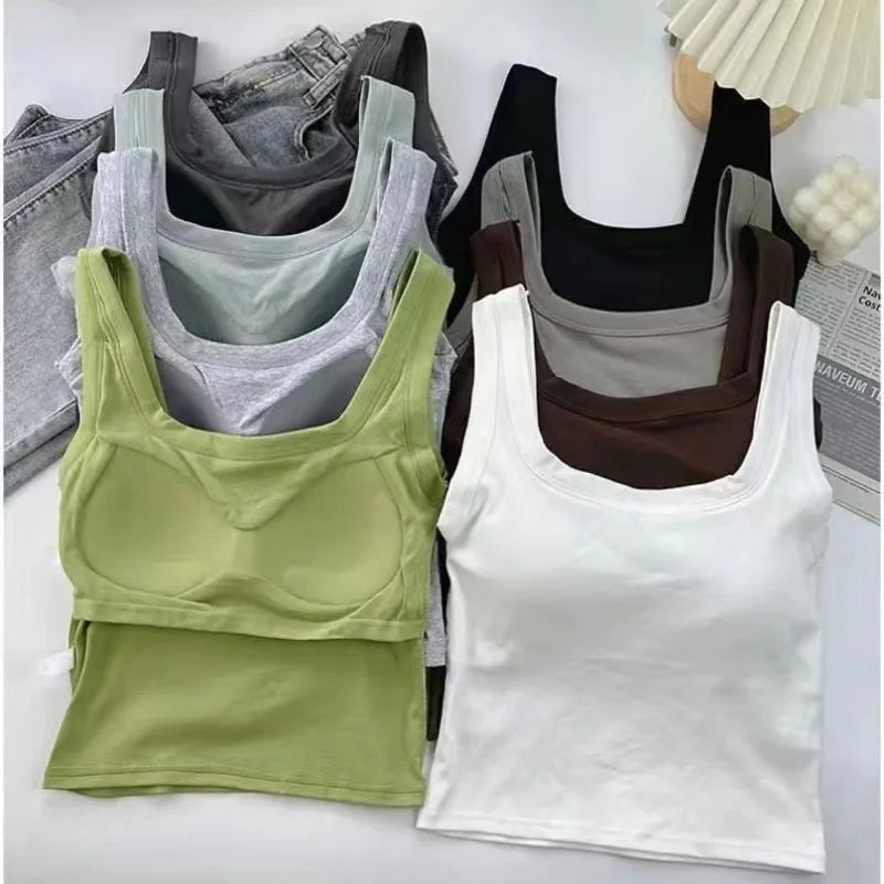Pure Cotton Square Neck Vest for Women with Chest Pad Sling Bottoming Sexy Short Top Tank Top Women Wholesale 여성용 조끼
