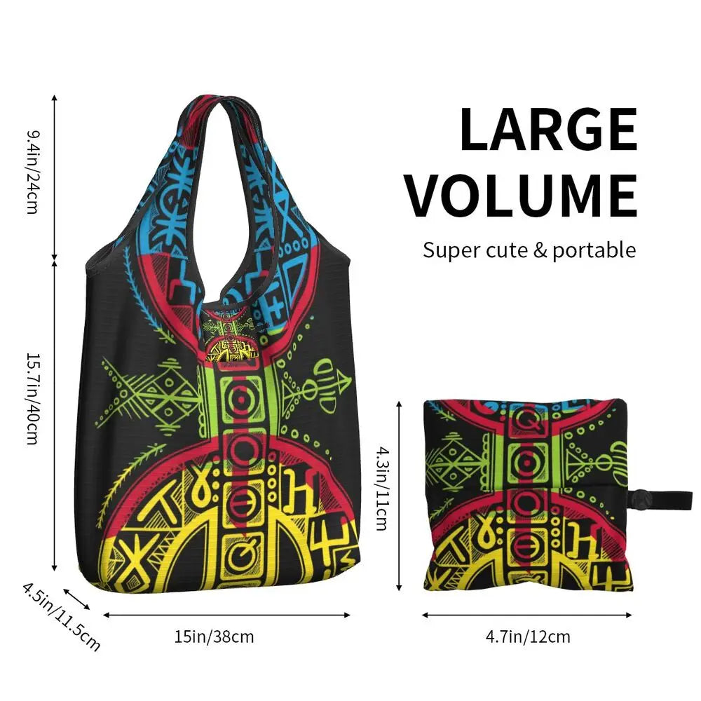 Custom Kabyle Jewelry Shopping Bags Women Portable Large Capacity Groceries Amazigh Carpet Berber Shopper Tote Bags