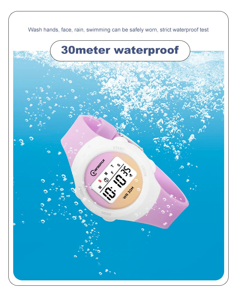New Boys Girls Watch 30M Waterproof Digital Chidlren Watch Purple LCD Electronic Kids Sport Watches Alarm Clocks Gifts