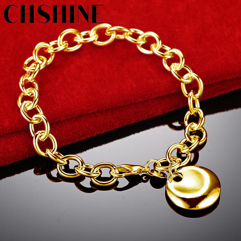 CHSHINE 925 Silver Plated 18K Gold Round Pendant Bracelet For Women Wedding Engagement Party Fashion Charm Jewelry