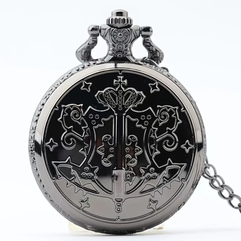 Black Deacon pocket watch anime pocket watch necklace watch dial fashionable quartz watch flip Roman