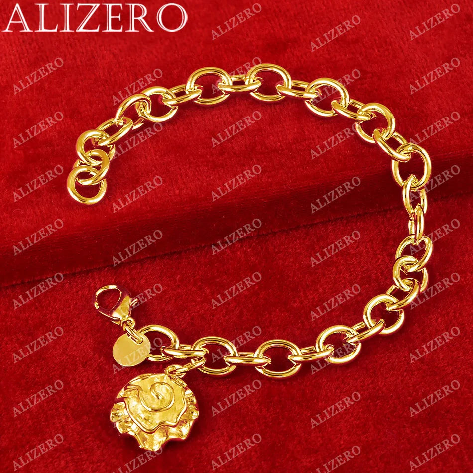 ALIZERO 18K Gold Bracelet Rose Flower Charms Bracelets For Woman Wedding Party Gift Fashion Fine Jewelry