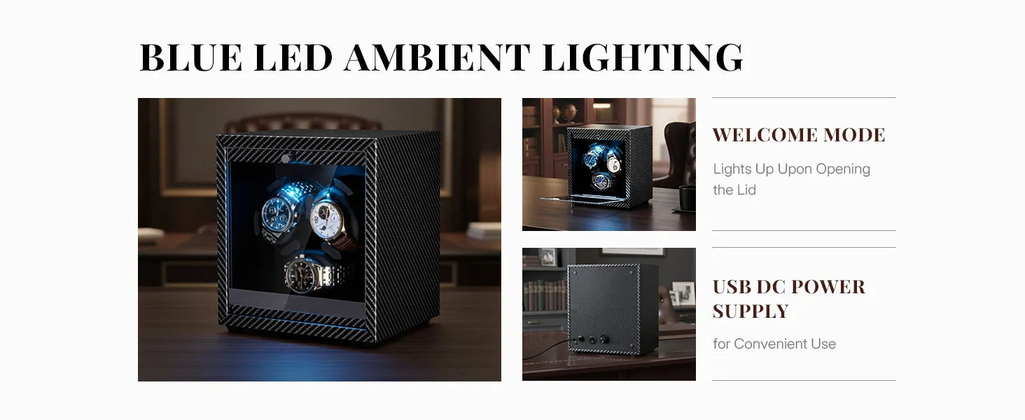 Watch Winder for Automatic Watches Box Storage Dustproof Mechanical Watch Case Black Walnut Wood Safe Mata Box LED Ambient Light
