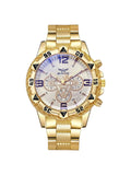 Large dial gold watch, blue light men's watch, men's watch, steel strap quartz watch