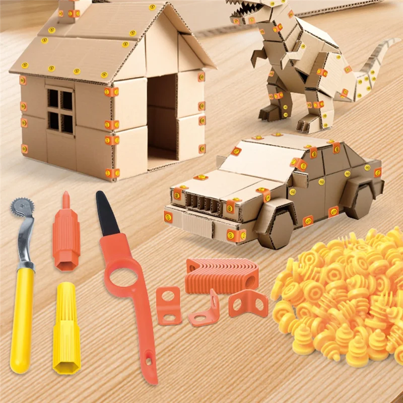 Cardboard Tools With Cutter& Tool Box(150 PCS) For Kids For Family& Team Construction Kits Activity