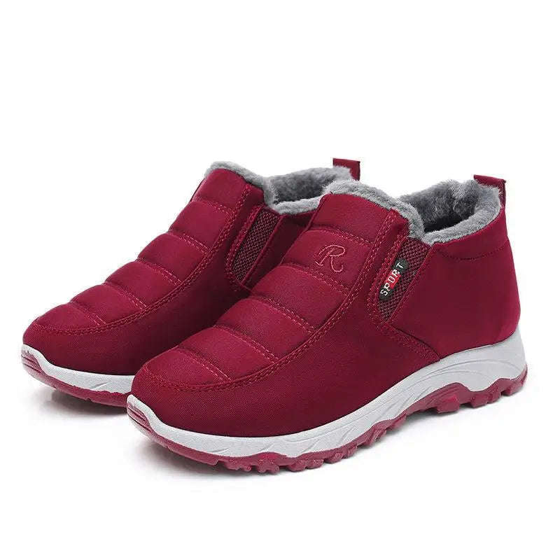 Thickened Fleece Winter Men's Beijing Cloth Shoes Anti-slip Warm Cotton Boots Women's Step-by-step Shoes round Toe Thick Heel