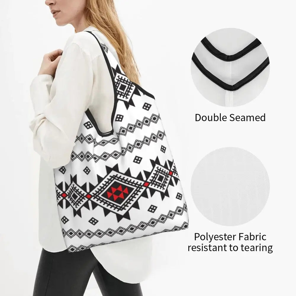 Custom Kabyle Jewelry Shopping Bags Women Portable Large Capacity Groceries Amazigh Carpet Berber Shopper Tote Bags