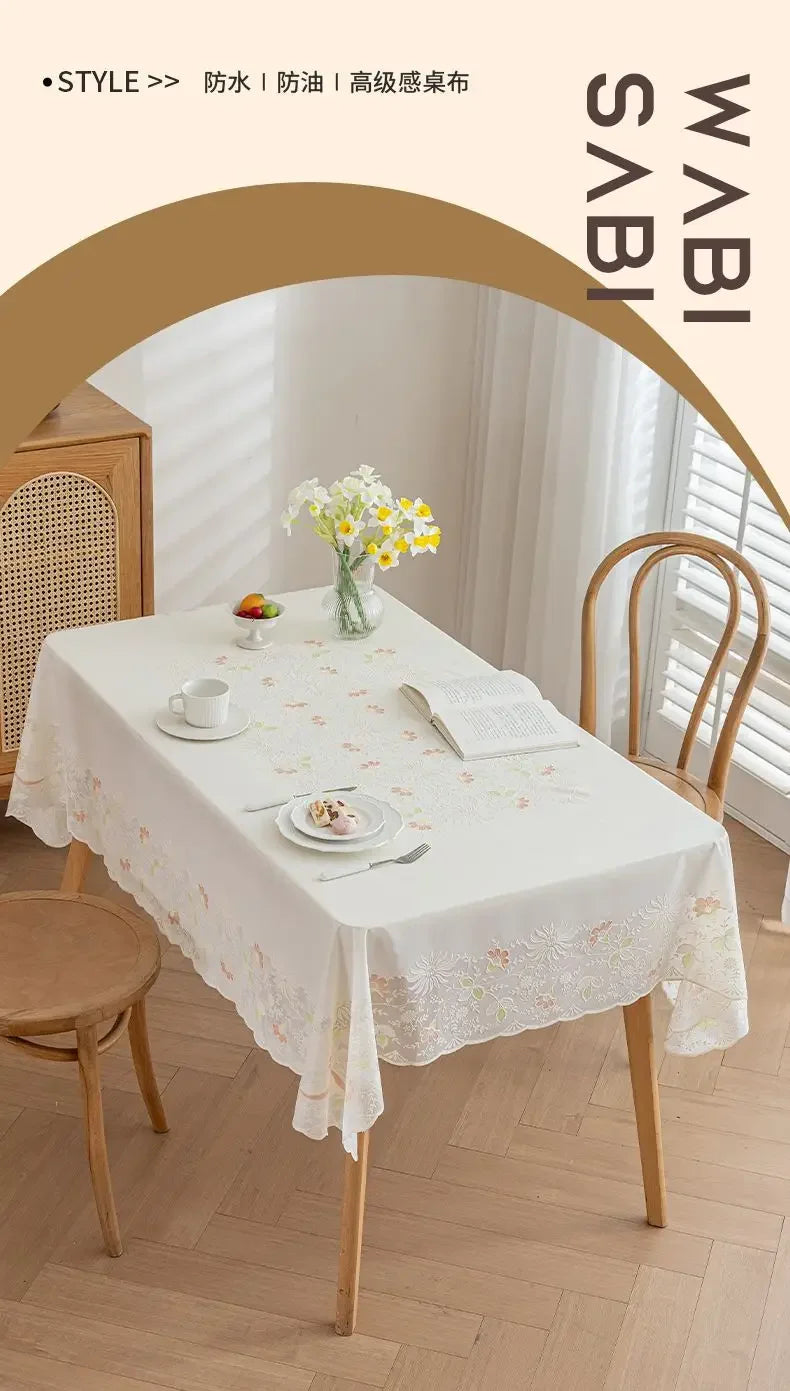 Small Flower Hollow Table Cloth PVC Plastic Waterproof Oil Resistant Dining Table Mat Rectangular Round Coffee House Hold Cover