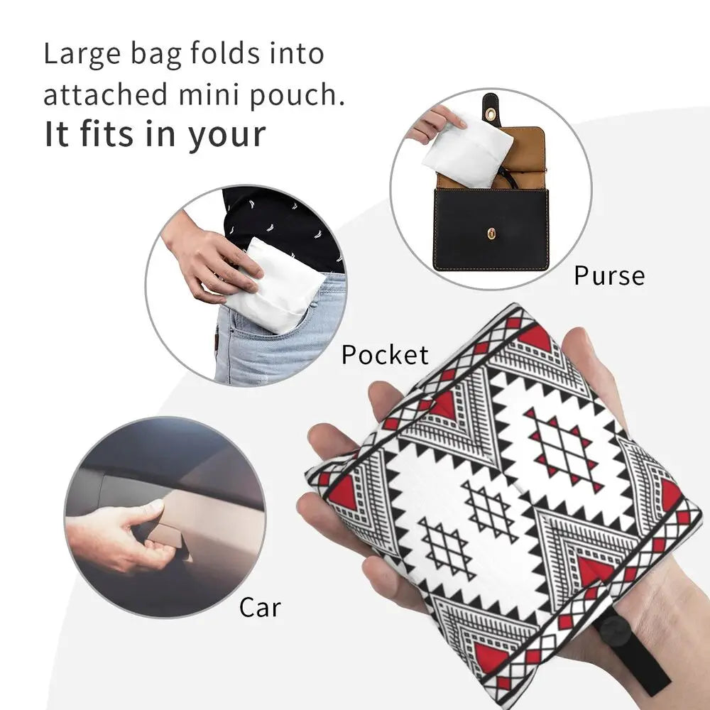 Custom Kabyle Jewelry Shopping Bags Women Portable Large Capacity Groceries Amazigh Carpet Berber Shopper Tote Bags