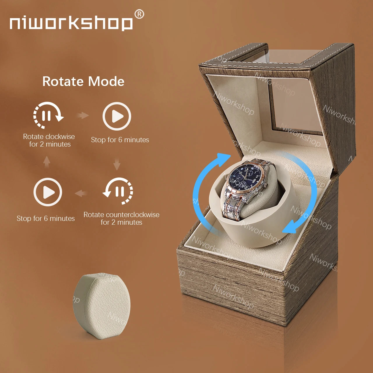Watch Winder for Automatic Watches, Single Automatic Watch Winder Box with Quiet Motor, PU Leather, USB/Battery Powered
