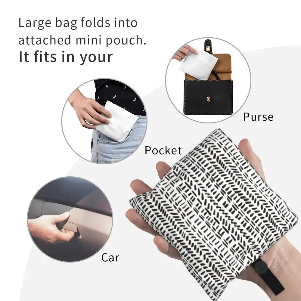 Funny Black Bandana Pattern Shopping Tote Bag Portable Paisley Style Groceries Shopper Shoulder Bag
