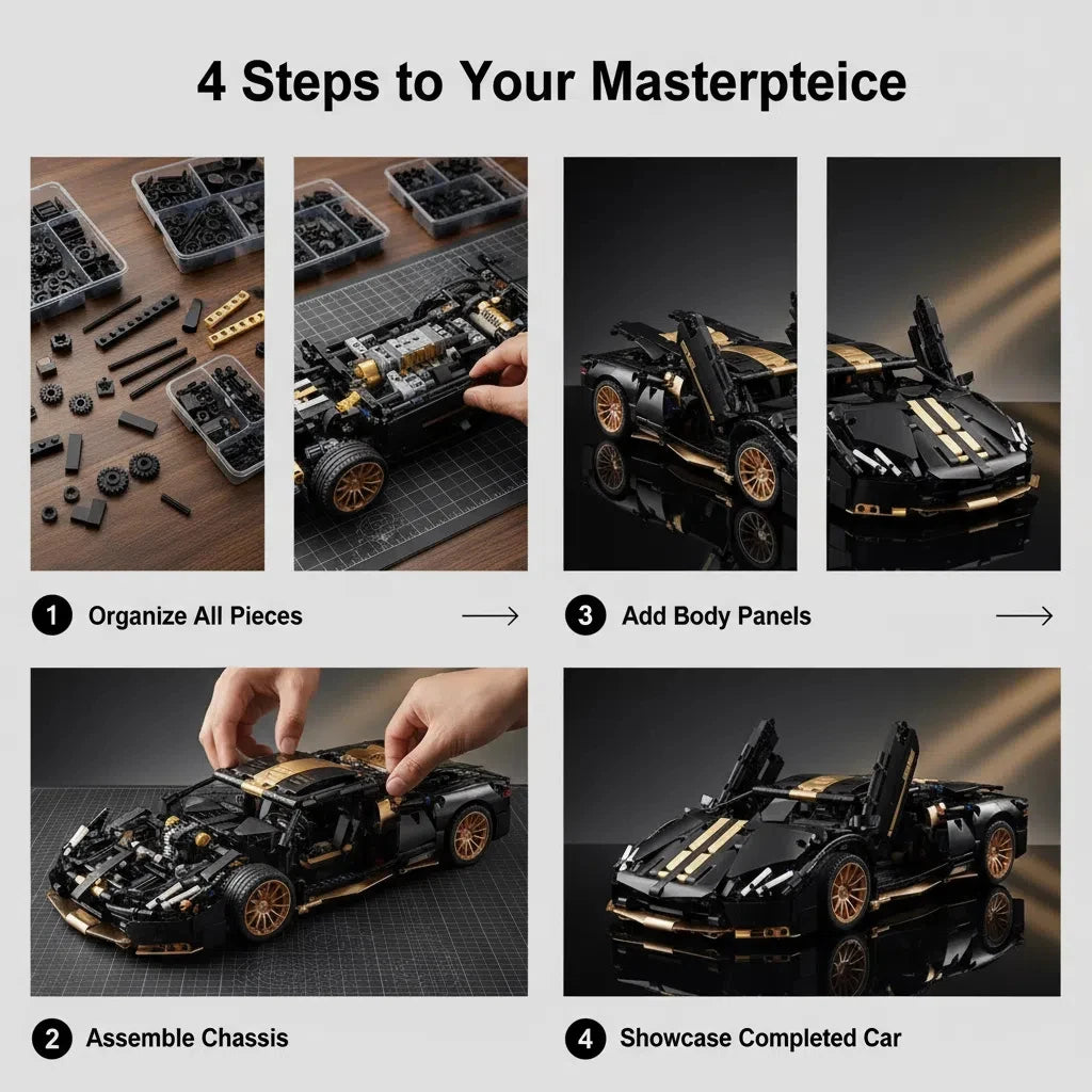 Over 1,000 pieces of mechanical-feeling supercar building models with movable rear spoilers and folding doors. A beloved gift fo