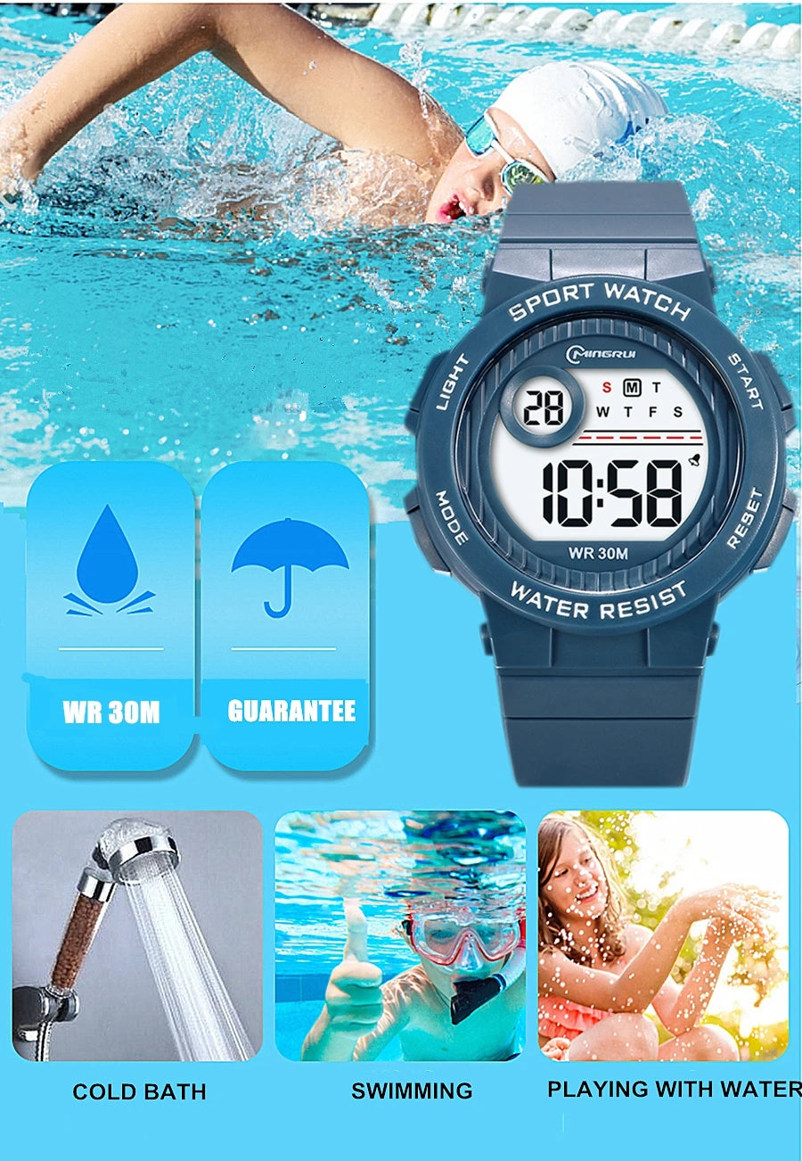 Children Watch Waterproof Digital Watch for Girls Boys Blue Electronic Sport Kid Watches Alarm Swimming Clocks Gifts