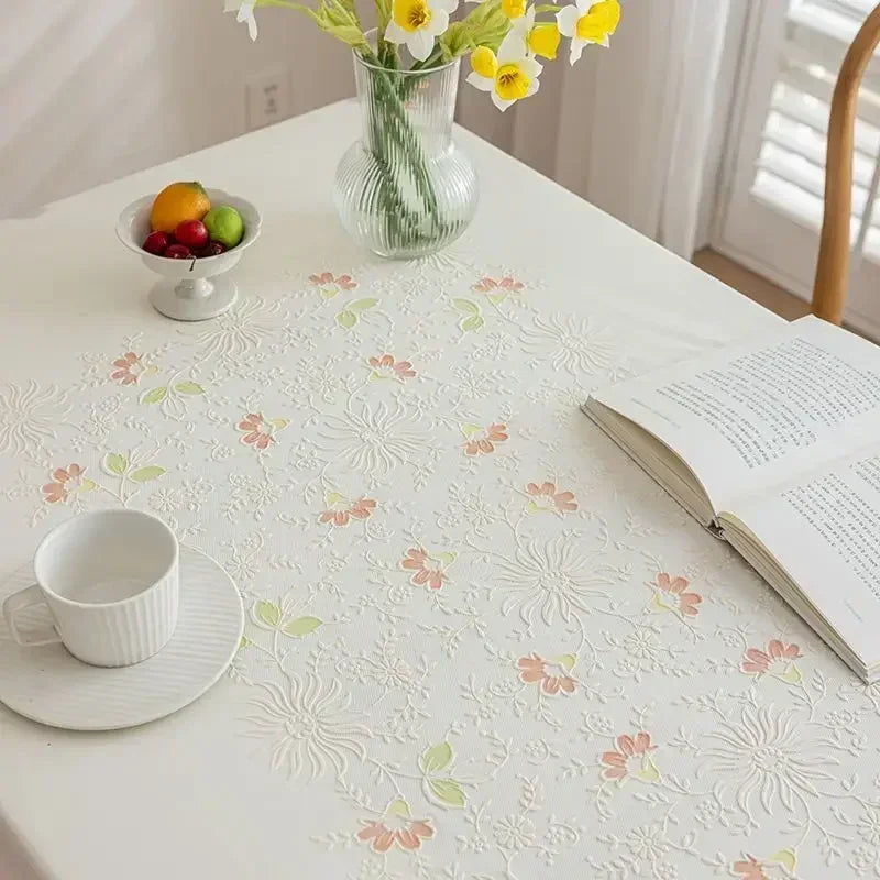 Small Flower Hollow Table Cloth PVC Plastic Waterproof Oil Resistant Dining Table Mat Rectangular Round Coffee House Hold Cover