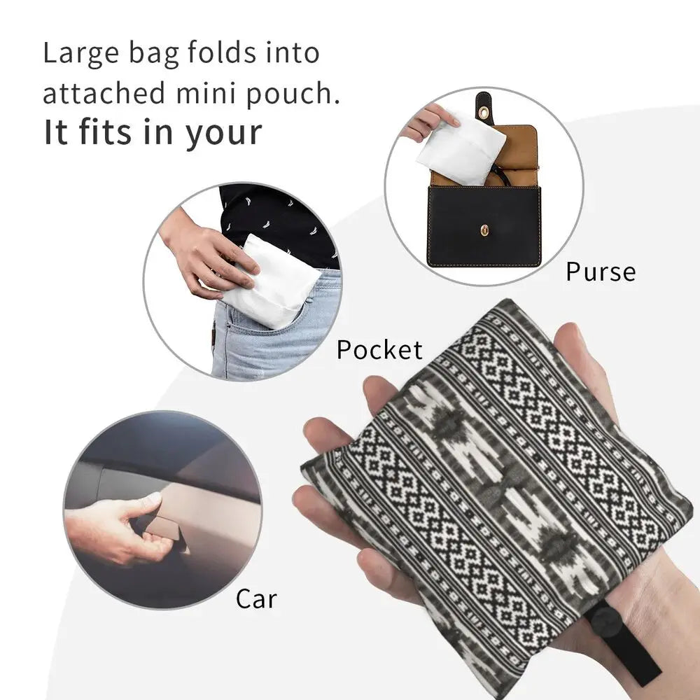 Funny Black Bandana Pattern Shopping Tote Bag Portable Paisley Style Groceries Shopper Shoulder Bag
