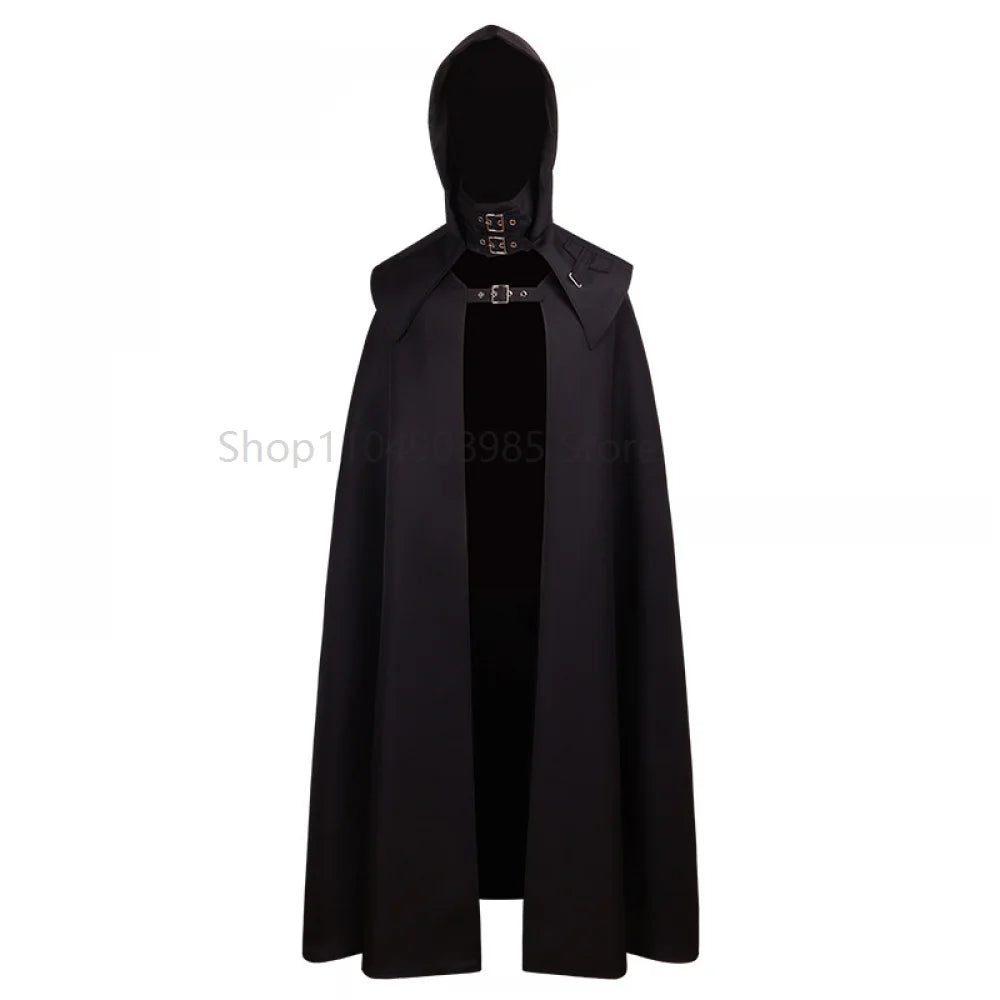 Medieval Cloak Men Women Hooded Cape Vintage Gothic Black Cloak Medieval Fantasy Viking Costume Halloween Cosplay Clothes