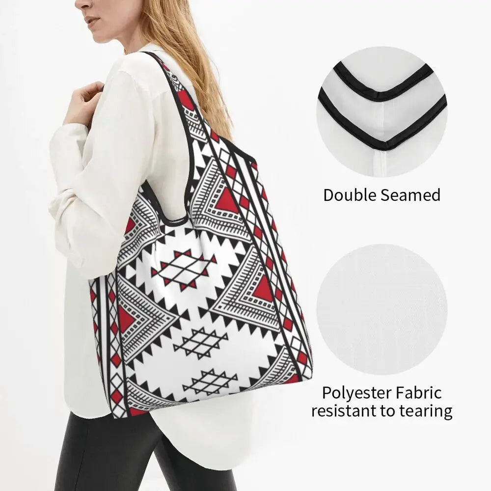 Custom Kabyle Jewelry Shopping Bags Women Portable Large Capacity Groceries Amazigh Carpet Berber Shopper Tote Bags