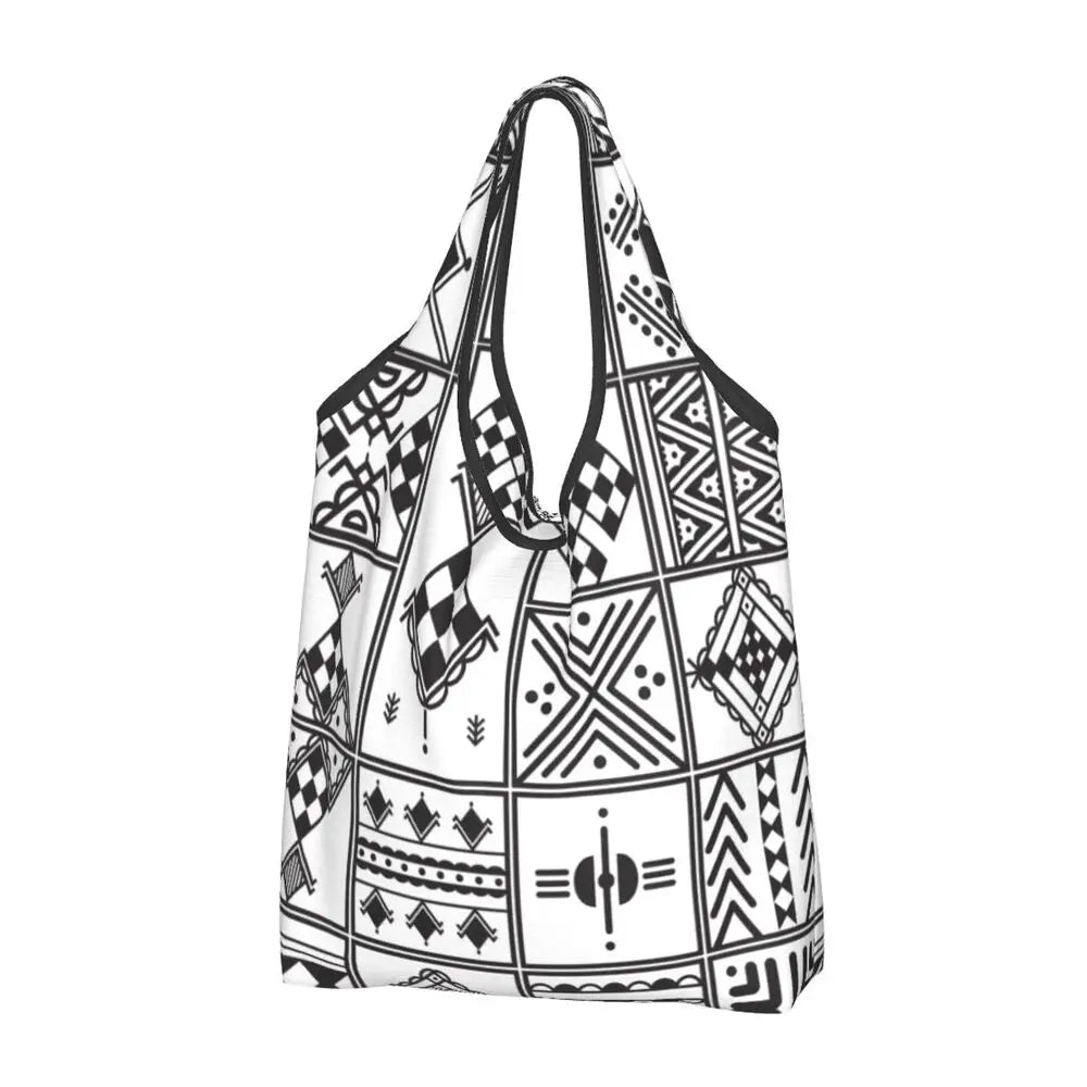 Custom Kabyle Jewelry Shopping Bags Women Portable Large Capacity Groceries Amazigh Carpet Berber Shopper Tote Bags