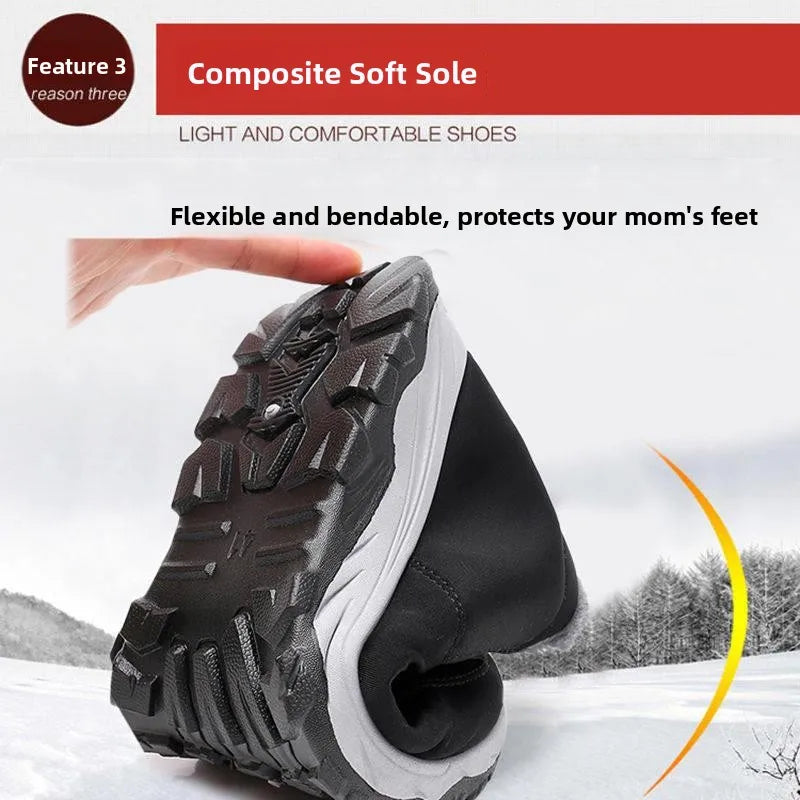 Thickened Fleece Winter Men's Beijing Cloth Shoes Anti-slip Warm Cotton Boots Women's Step-by-step Shoes round Toe Thick Heel