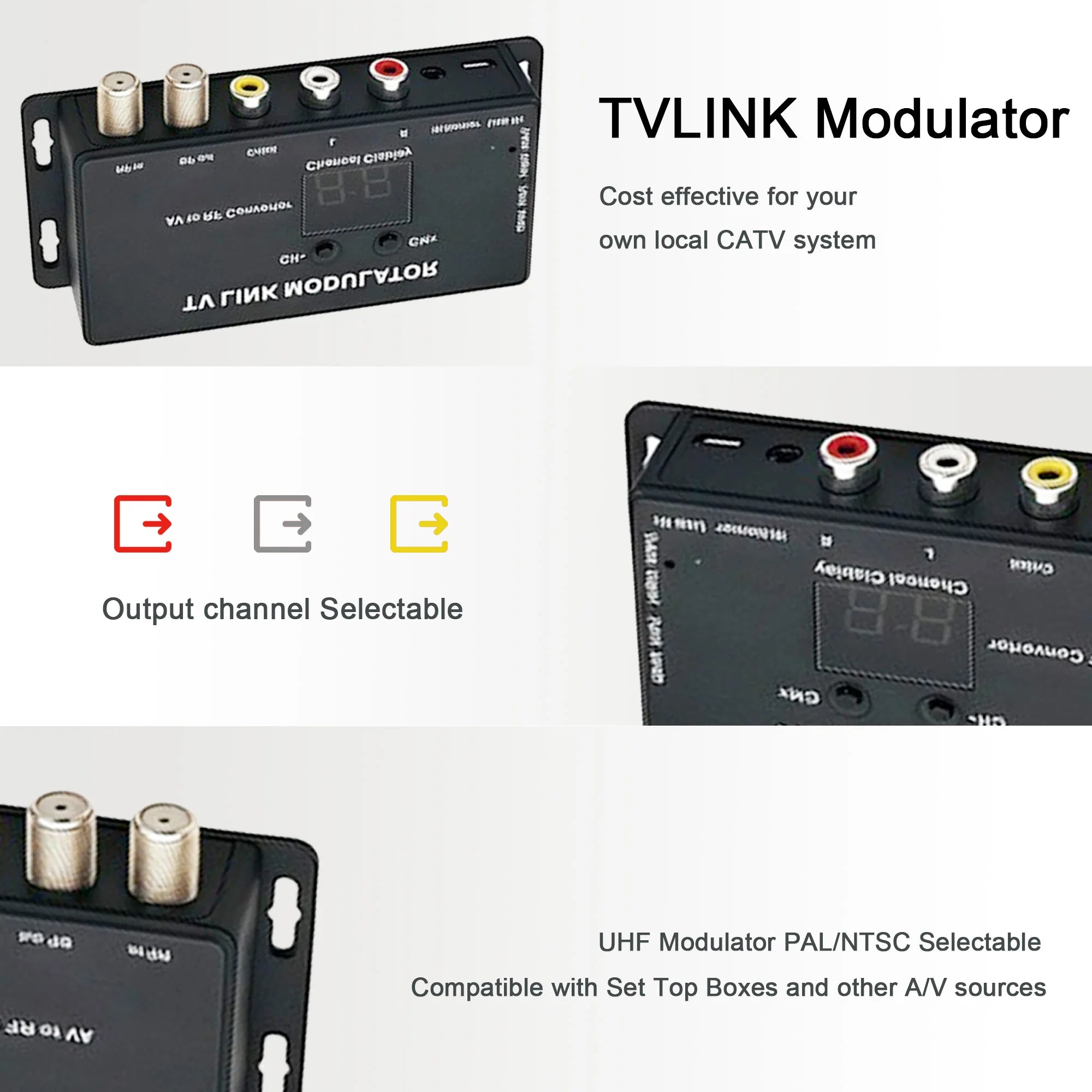 TV LINK Modulator， AV to RF ，IR Extender with Channel Display， Analog TV Self-Produced Program Insertion Device
