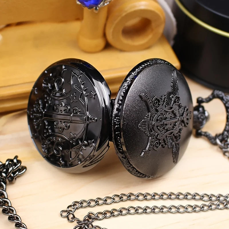 Black Deacon pocket watch anime pocket watch necklace watch dial fashionable quartz watch flip Roman