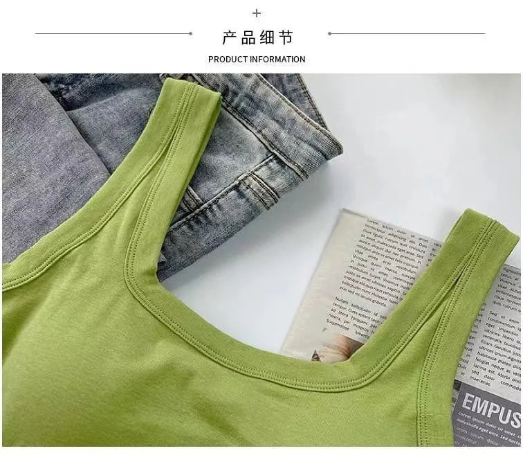 Pure Cotton Square Neck Vest for Women with Chest Pad Sling Bottoming Sexy Short Top Tank Top Women Wholesale 여성용 조끼