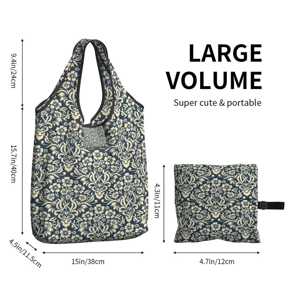 Funny Black Bandana Pattern Shopping Tote Bag Portable Paisley Style Groceries Shopper Shoulder Bag