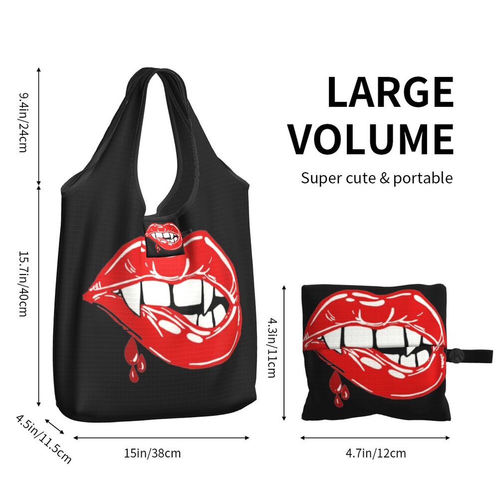 Custom Funny Gothic Vampire Shopping Tote Bags Portable Halloween Haunted Mansion Groceries Shoulder Shopper Bag