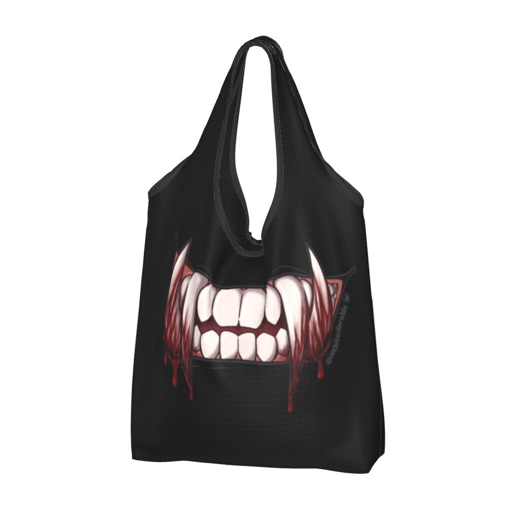 Custom Funny Gothic Vampire Shopping Tote Bags Portable Halloween Haunted Mansion Groceries Shoulder Shopper Bag