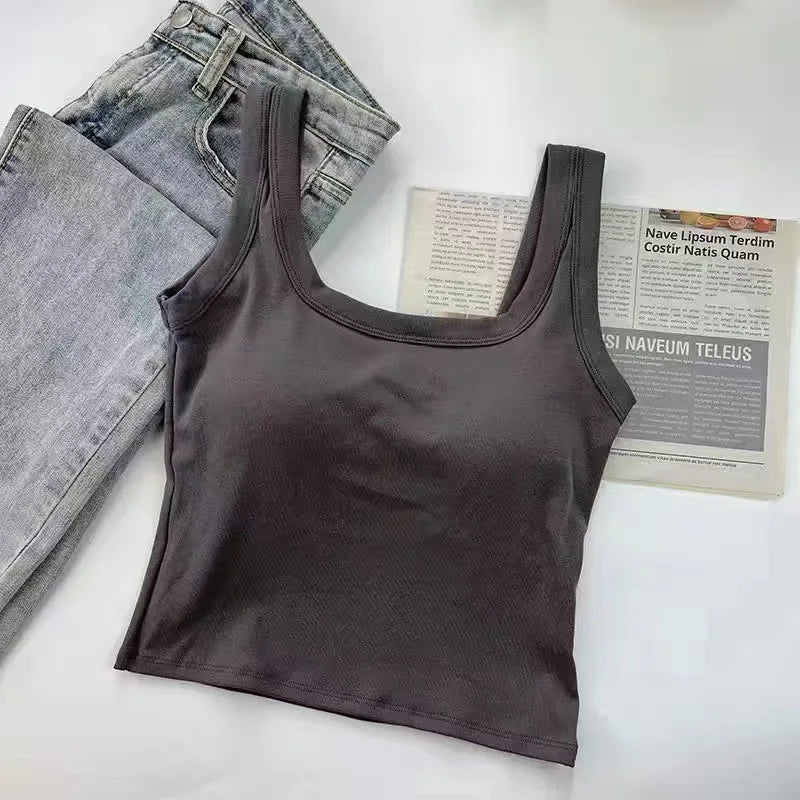 Pure Cotton Square Neck Vest for Women with Chest Pad Sling Bottoming Sexy Short Top Tank Top Women Wholesale 여성용 조끼