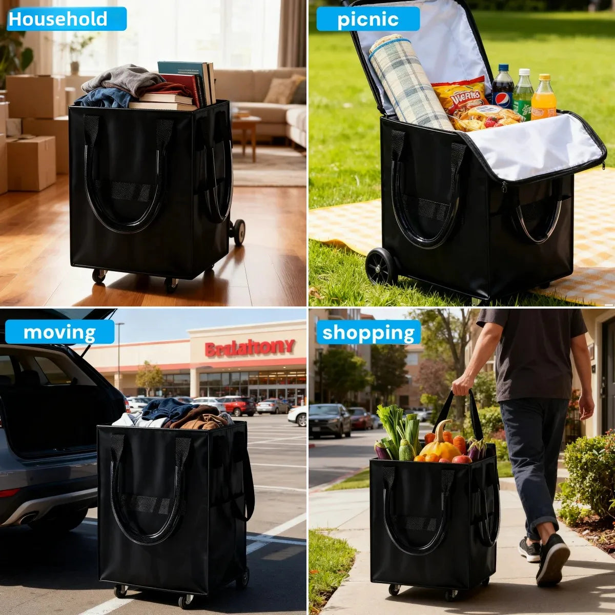 Reusable Grocery Bags on Wheels, Rolling Tote Bag, Shopping Trolley, Large Backpack Shopping Carts for Groceries