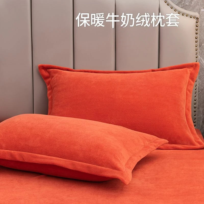 Coral Fleece Soft Winter Pillowcase Solid Plain Simple Home Bedroom House Hold Pillow Case Cover Zipper Warm  Comfortable