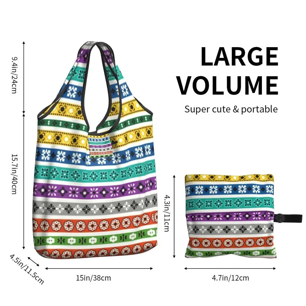 Funny Black Bandana Pattern Shopping Tote Bag Portable Paisley Style Groceries Shopper Shoulder Bag