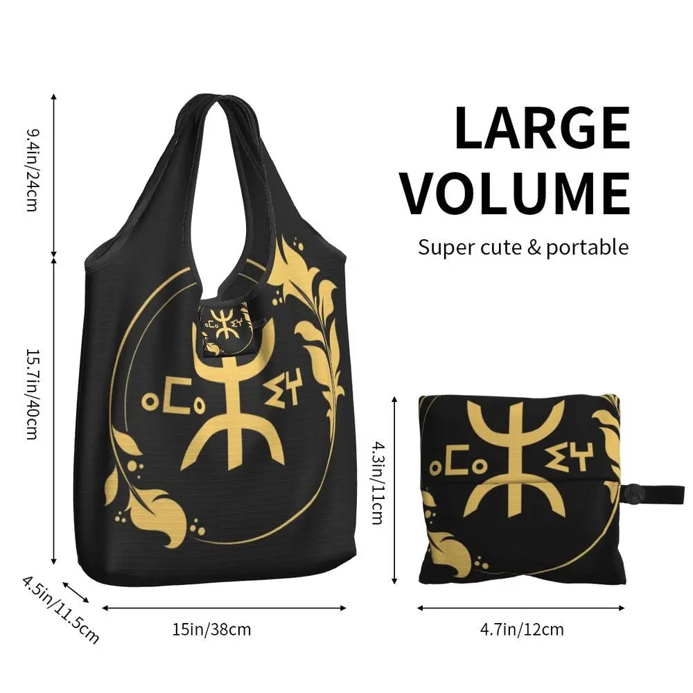 Custom Kabyle Jewelry Shopping Bags Women Portable Large Capacity Groceries Amazigh Carpet Berber Shopper Tote Bags