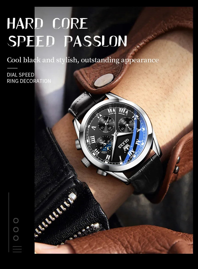 OLEVS 2871 Men Watch Quartz Watch Multifunctional Chronograph Watch Man Waterproof Luminous Moon Phase Watch