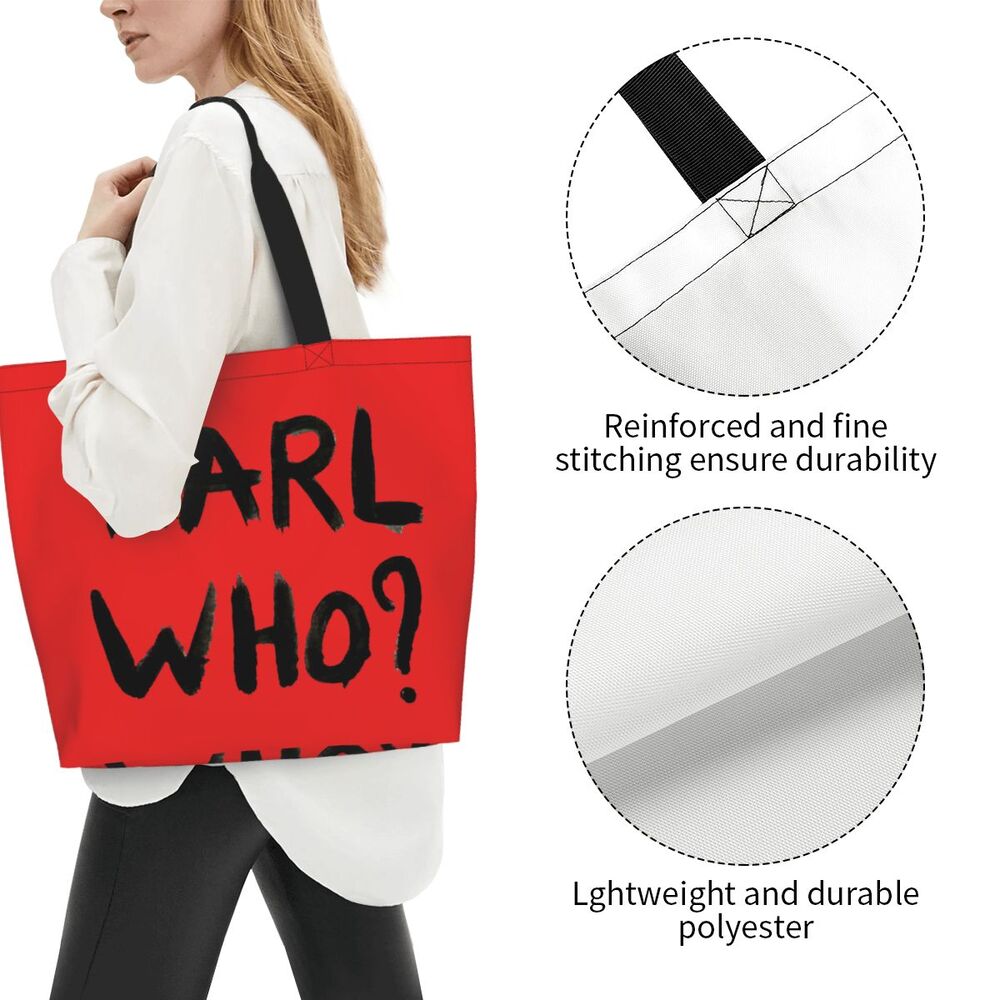 Custom Kawaii Karl Who Slogan Shopping Tote Bags Reusable Canvas Groceries Shopper Shoulder Bag