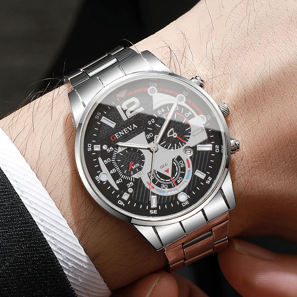 3PCS Men Business Watches Fashion Steel Band Male's Analog Quartz Watch Set Relogio Masculino Reloj Hombre（Without Box）