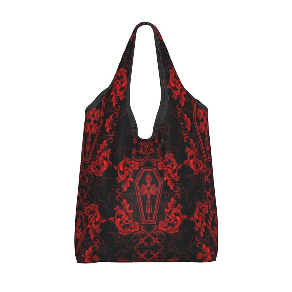 Custom Funny Gothic Vampire Shopping Tote Bags Portable Halloween Haunted Mansion Groceries Shoulder Shopper Bag