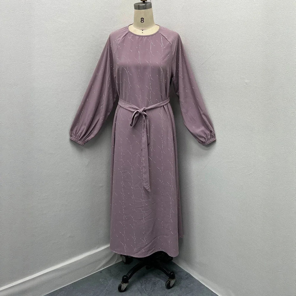 Muslim Dress Women Eid Abaya Party Dresses Jalabiya Diamonds Abayas Sashes Dubai Kaftan Ramadan Vestidos Morocco Arab Long Robe