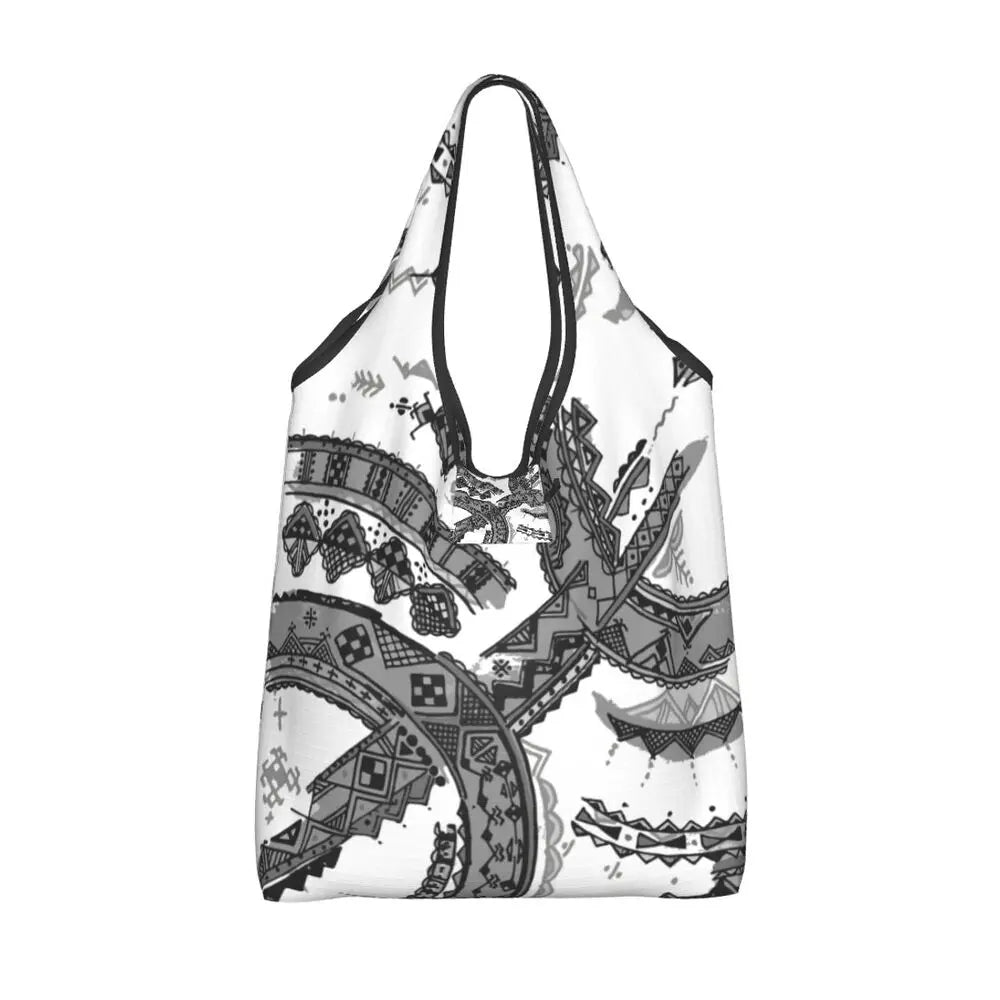 Custom Kabyle Jewelry Shopping Bags Women Portable Large Capacity Groceries Amazigh Carpet Berber Shopper Tote Bags