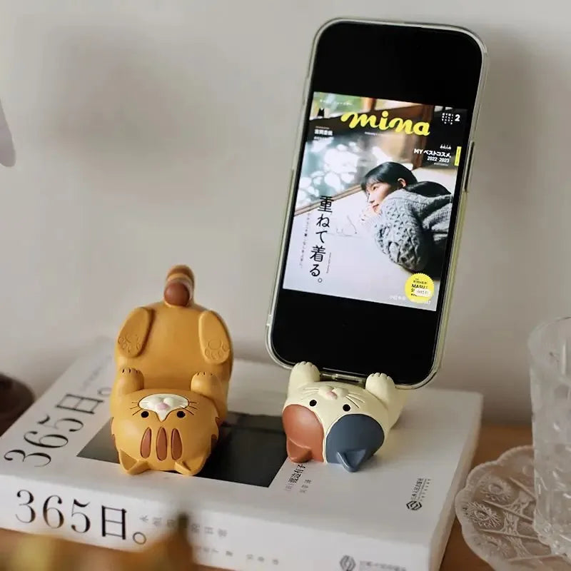 1Pcs Mobile Phone Holder Resin Japanese Groceries Cute Handmade Cat Tiger Tablet Small Ornament Atmosphere