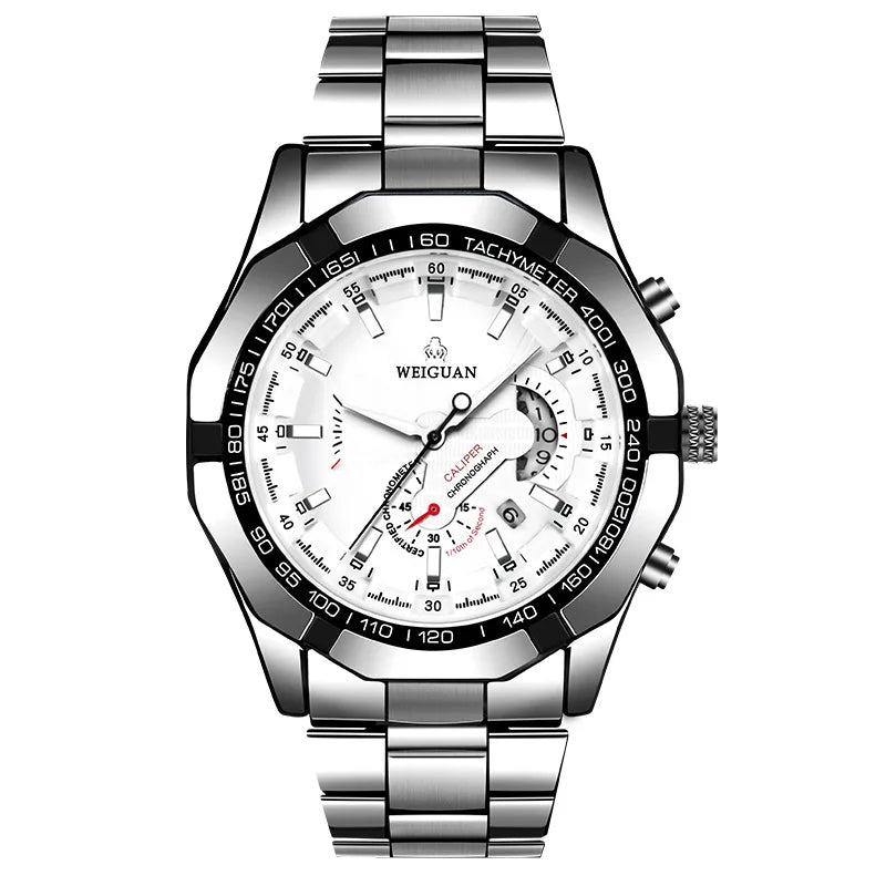 Quartz Watch Movement Watch Men's Non Noctilucent Watch Hollow Calendar Waterproof Luminous Refined Steel Band Simple